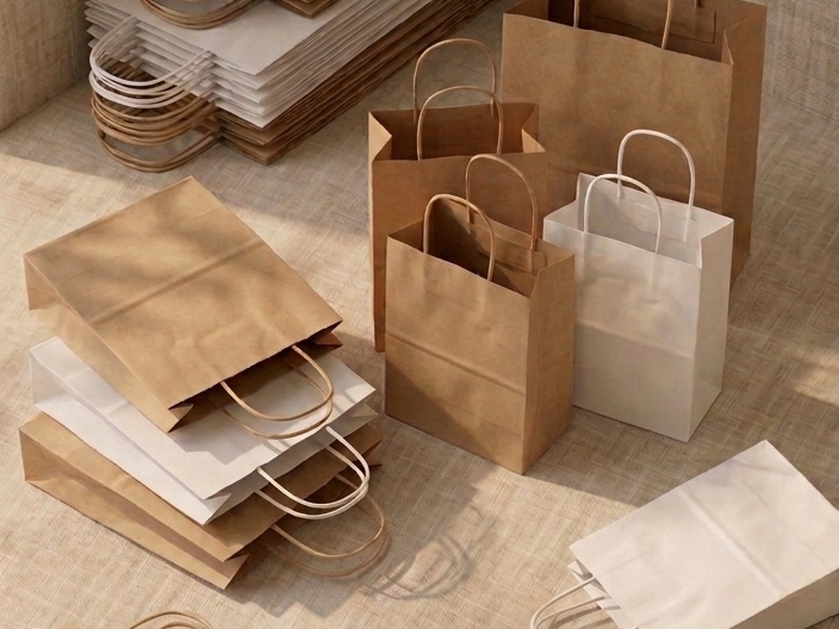 Kraft brown and white paper carrier bags