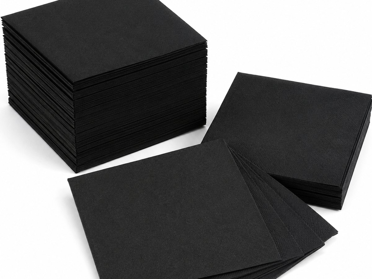 Stacks of black paper napkins