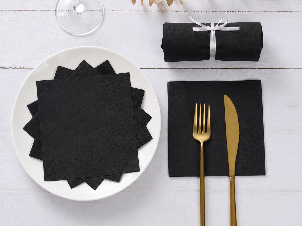 Black napkin on a table setting