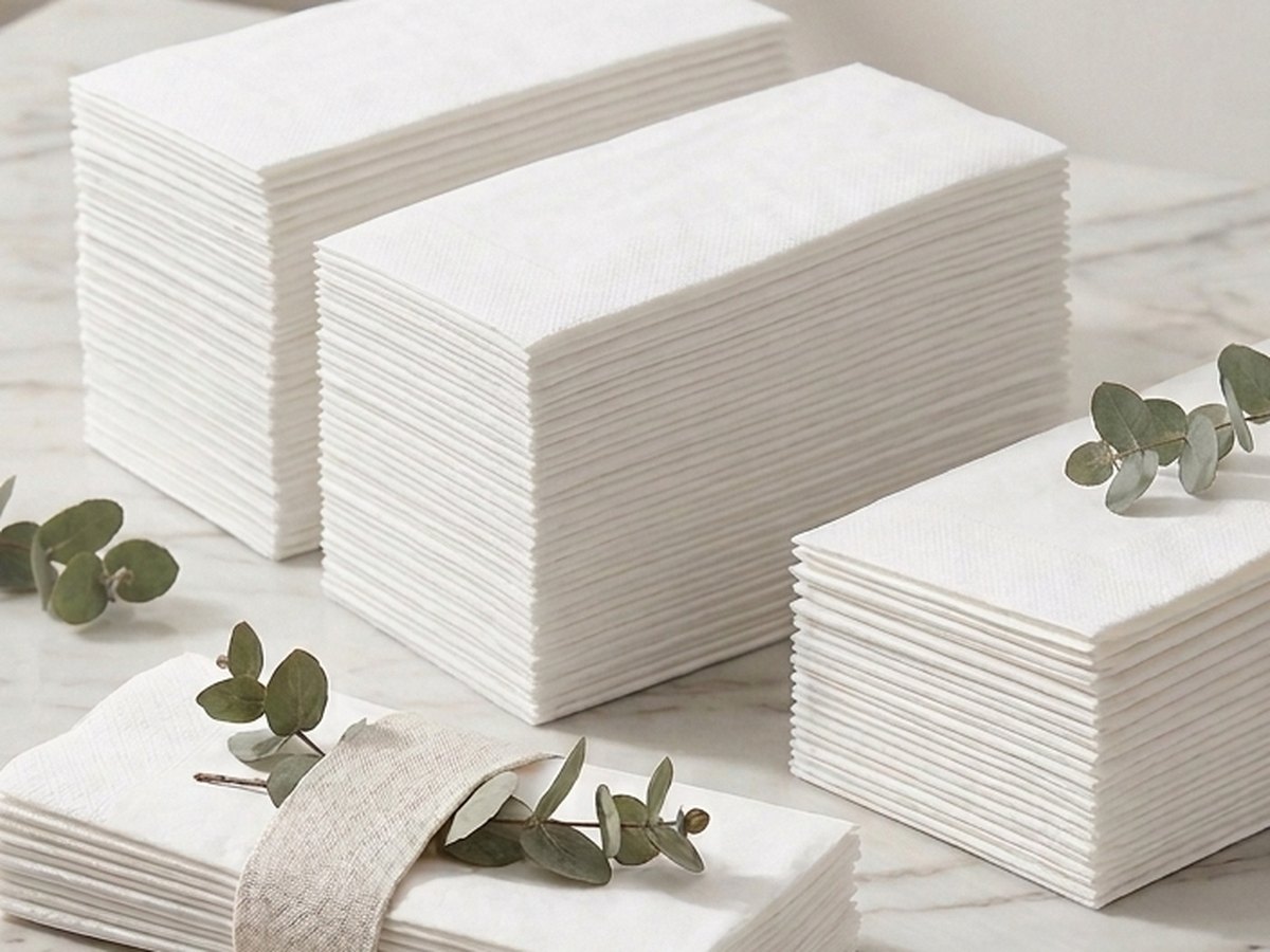 Folded white paper napkins