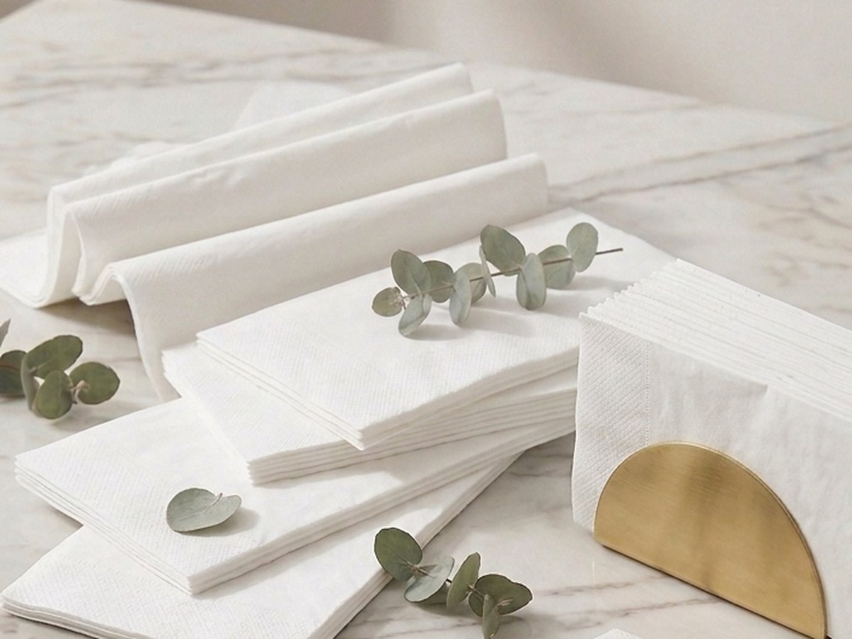 Folded white paper napkins